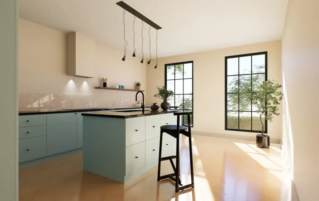 Modern kitchen with natural light and minimalist decor