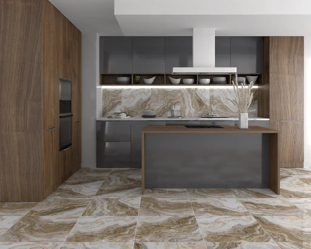 Modern kitchen with marble accents and sleek design
