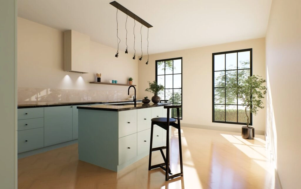 Modern kitchen with natural light and minimalist decor