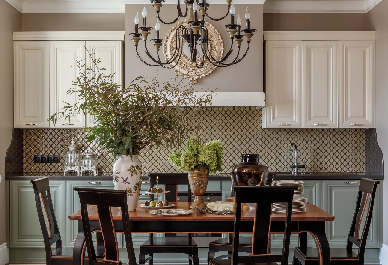 Elegant dining room with chandelier and stylish decor