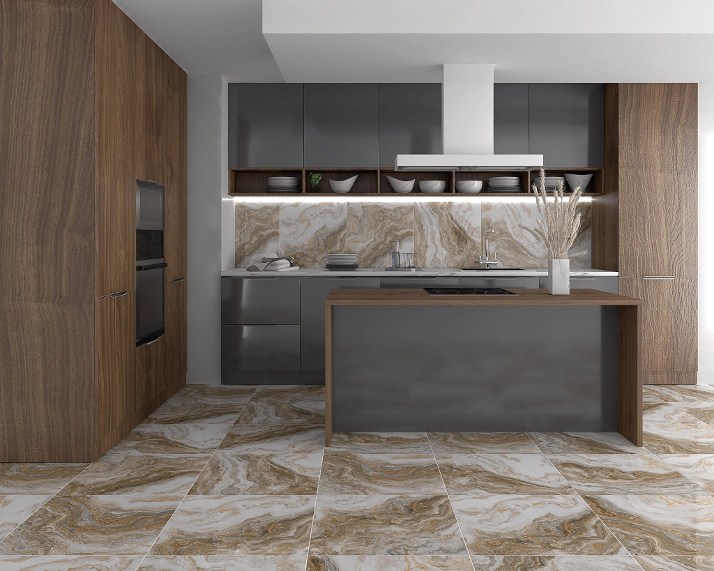 Modern kitchen with marble accents and sleek design